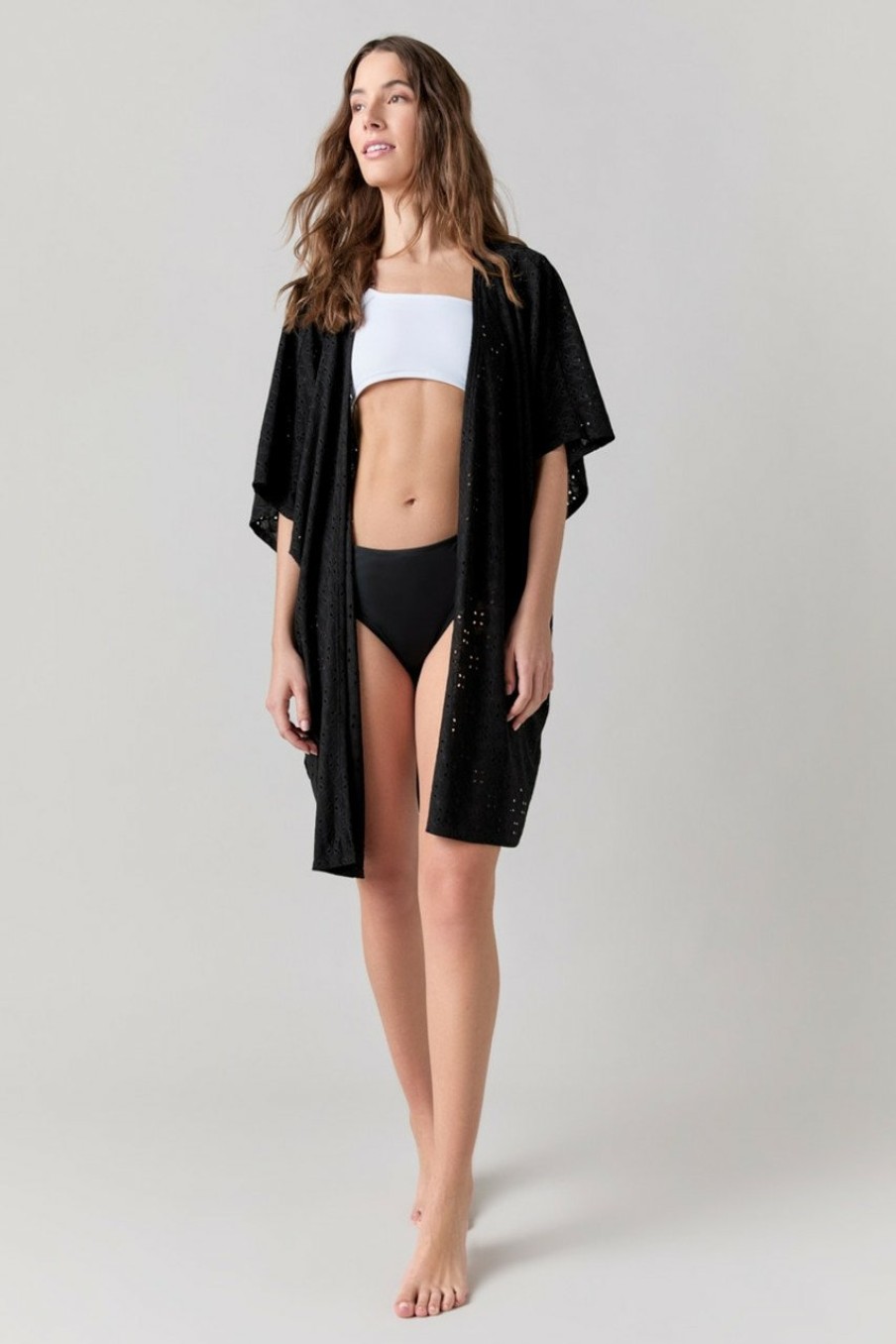 Francesca's Yvette Curved Hem Solid Cover Up Swim Cover Ups