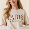 Francesca's Paris Embroidered Fray Hem Sweatshirt Taupe Tops