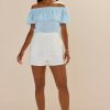 Francesca's Rebbecca Off Shoulder Eyelet Bodysuit Light Blue Tops