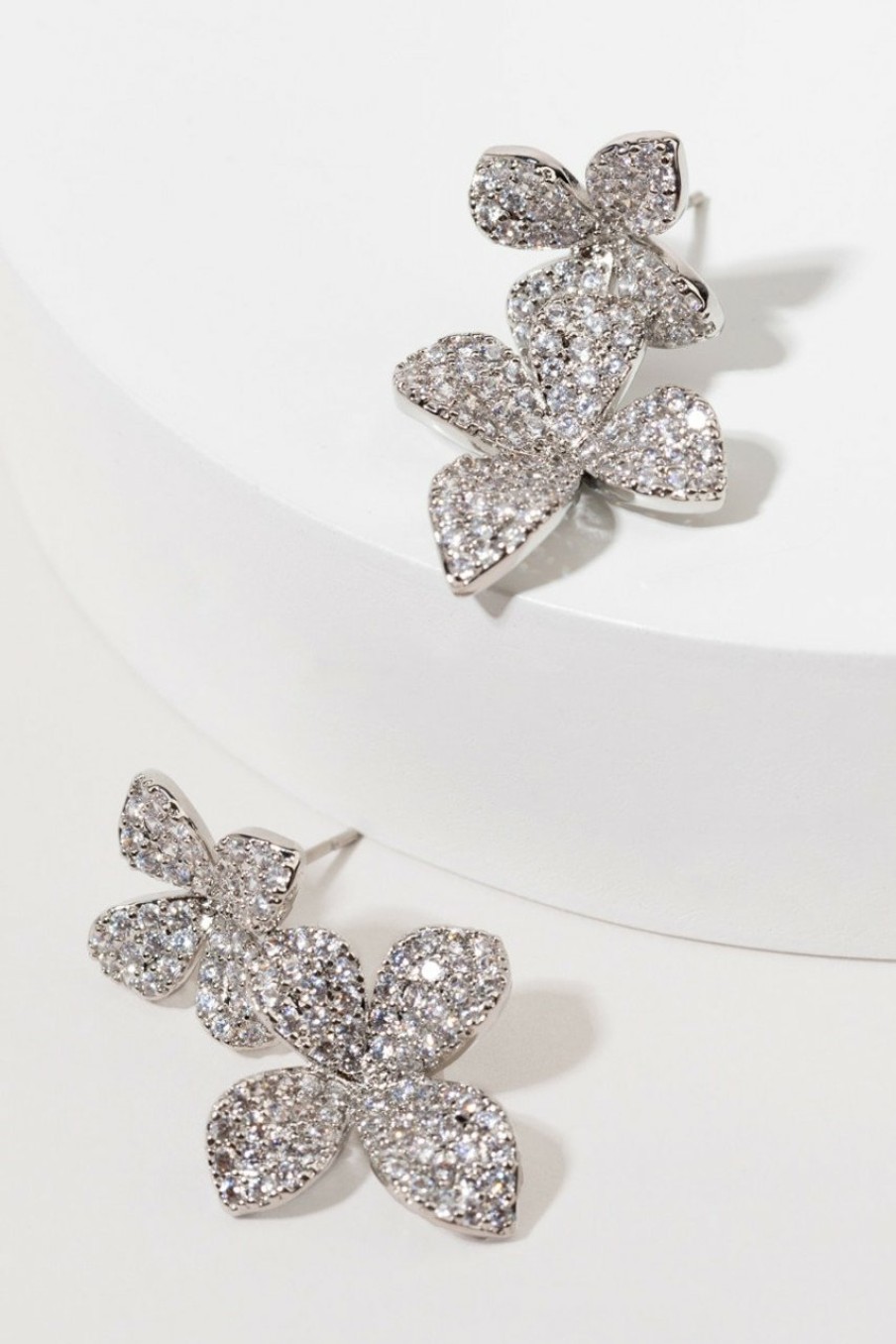 Francesca's Martina Crystal Pave Flower Drop Earrings Silver Earrings