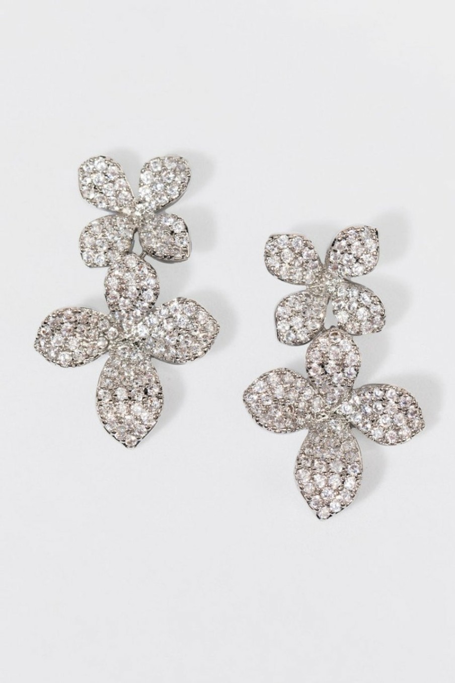 Francesca's Martina Crystal Pave Flower Drop Earrings Silver Earrings