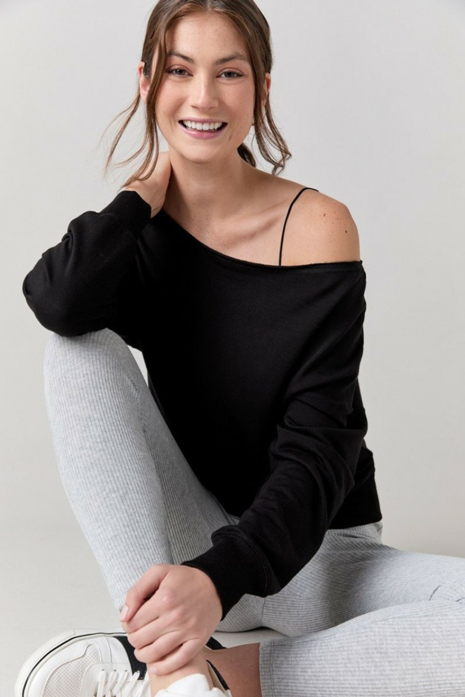 Francesca's Angelina Off The Shoulder Sweatshirt Tops