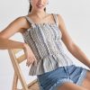 Francesca's Robin Front Button Striped Top Blue Tops