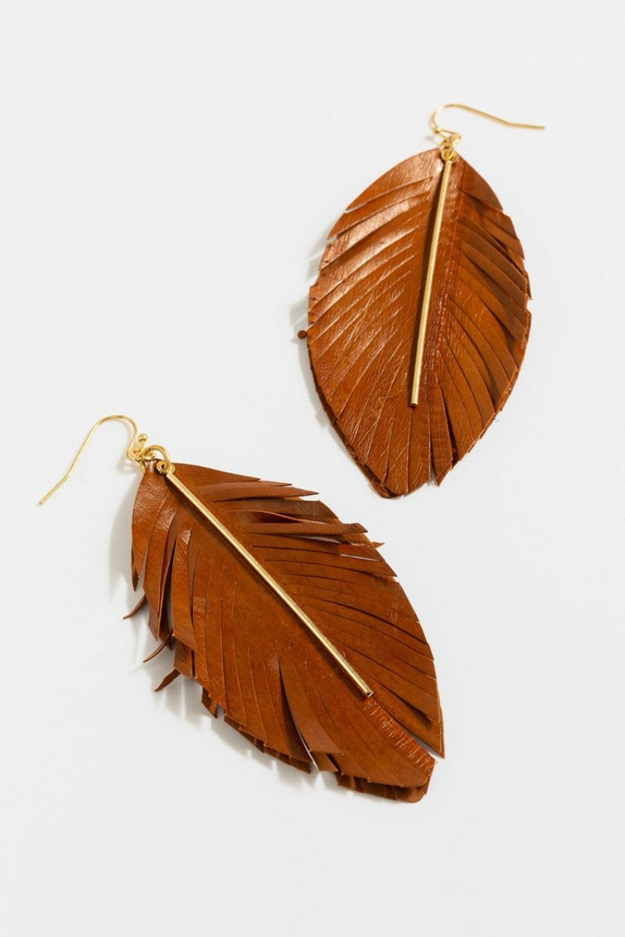 Francesca's Gia Leather Leaf Drop Earrings Brown Earrings