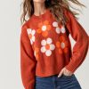 Francesca's Daisy Crew Pullover Red Tops