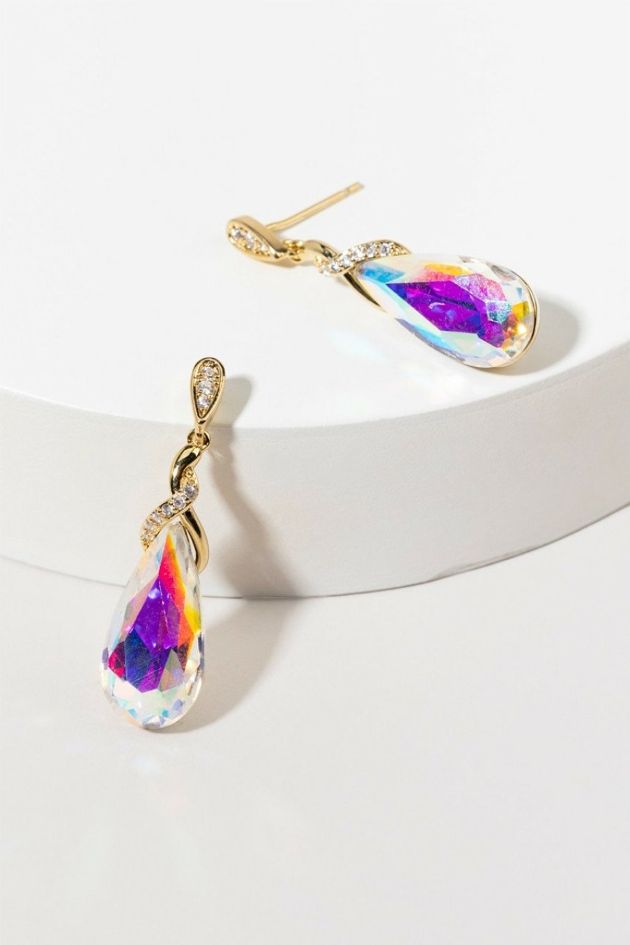 Francesca's Brigitta Large Teardrop Cz Drop Earrings Iridescent Earrings