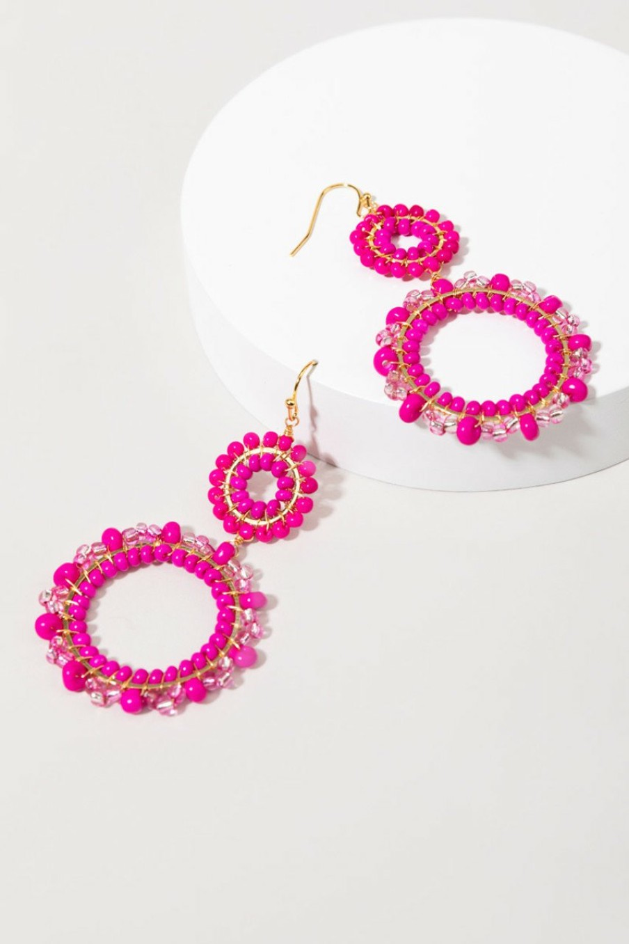 Francesca's Jenny Seedbead Tonal Circle Drop Earrings Fuchsia Earrings