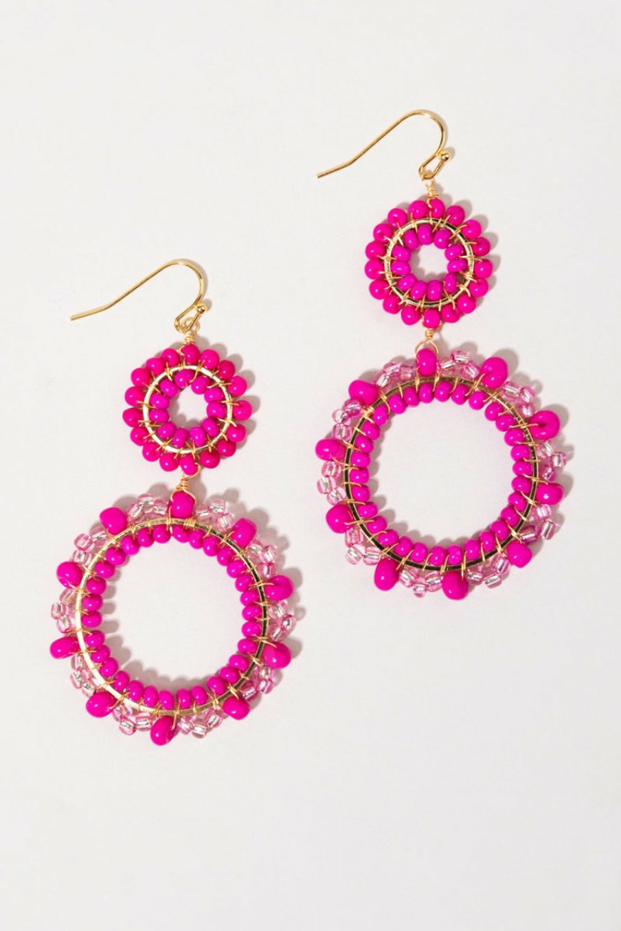 Francesca's Jenny Seedbead Tonal Circle Drop Earrings Fuchsia Earrings