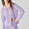 Francesca's Ella Long Sleeve Plisse Button Down Top Lavender Tops