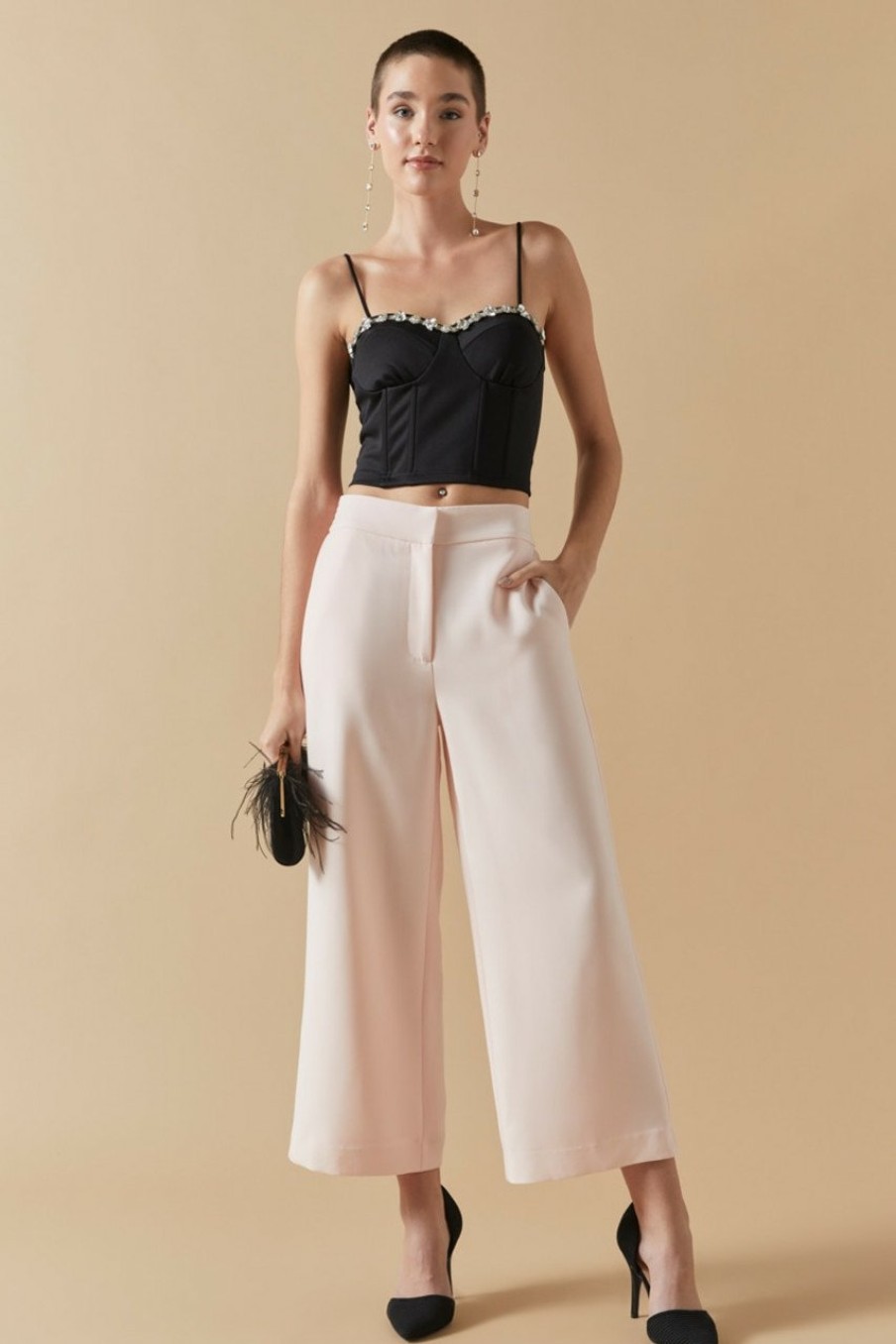 Francesca's Lena High Waist Wide Leg Pants Light Pants