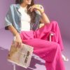 Francesca's Athena Side Slit Fluid Pants Pink Pants