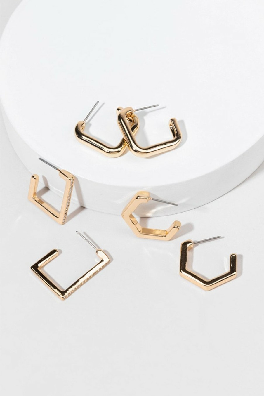 Francesca's Stassie Square Hoop Earring Set Gold Earrings