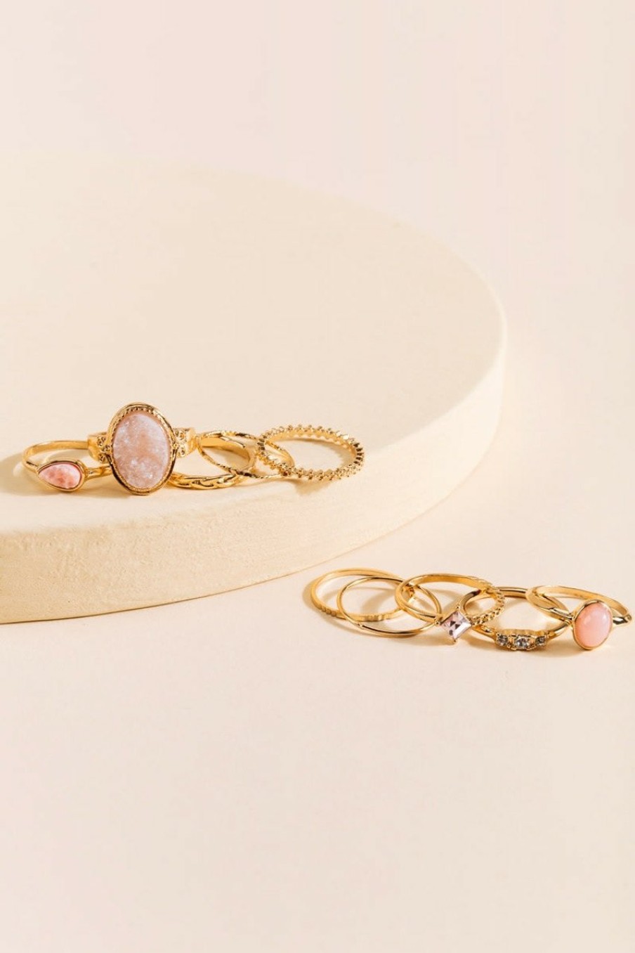 Francesca's Ita Druzy Statement Ring Set Pink Rings