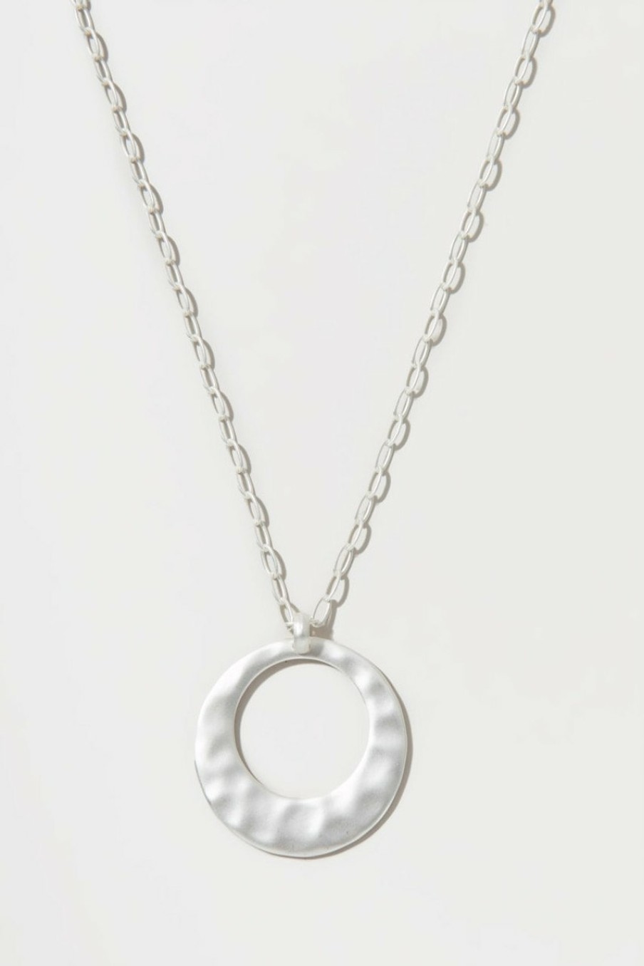 Francesca's Blake Hammered Circle Long Pendant Necklace Silver Necklaces