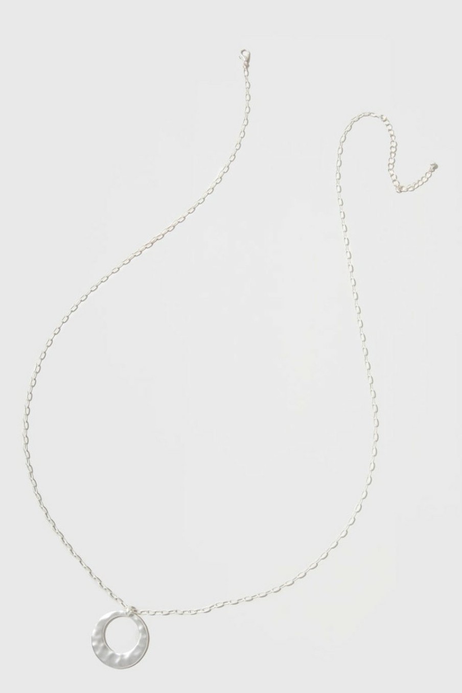 Francesca's Blake Hammered Circle Long Pendant Necklace Silver Necklaces