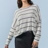 Francesca's Bridget Striped Knitted Dolman Top White Tops