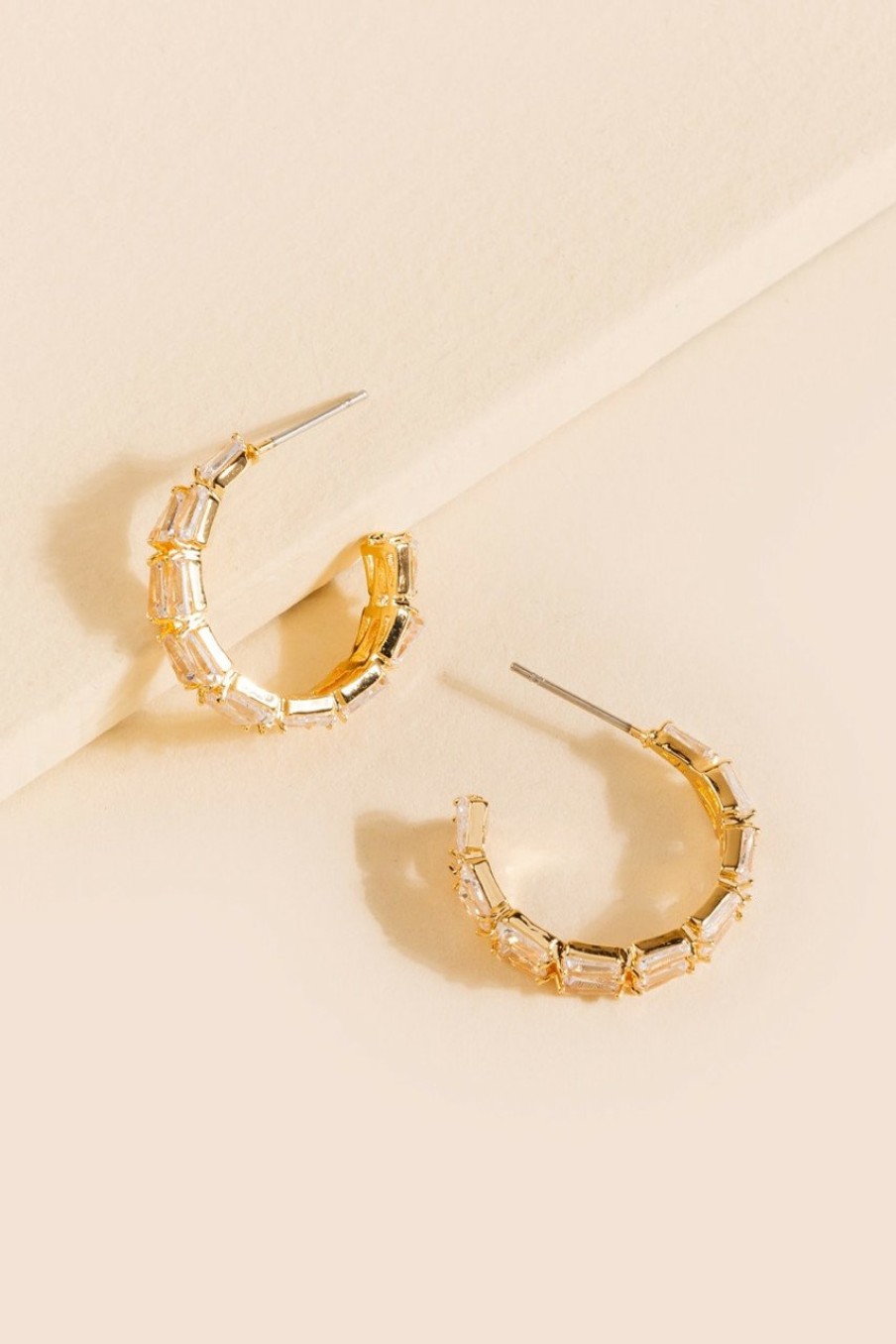 Francesca's Claire Baguette Mini Hoop Earrings Crystal Earrings