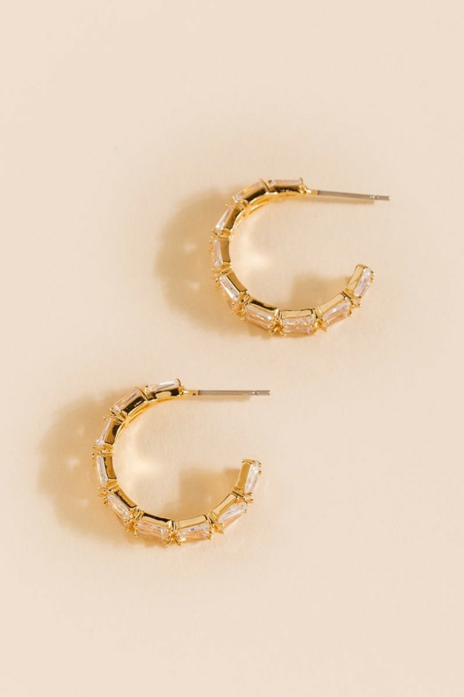 Francesca's Claire Baguette Mini Hoop Earrings Crystal Earrings