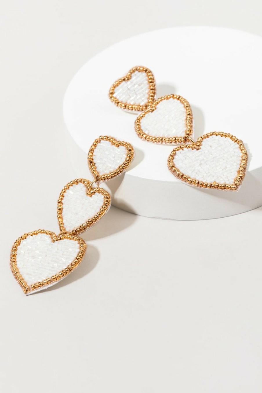 Francesca's Alyssa Seedbead Hearts Chandelier Earrings White Earrings