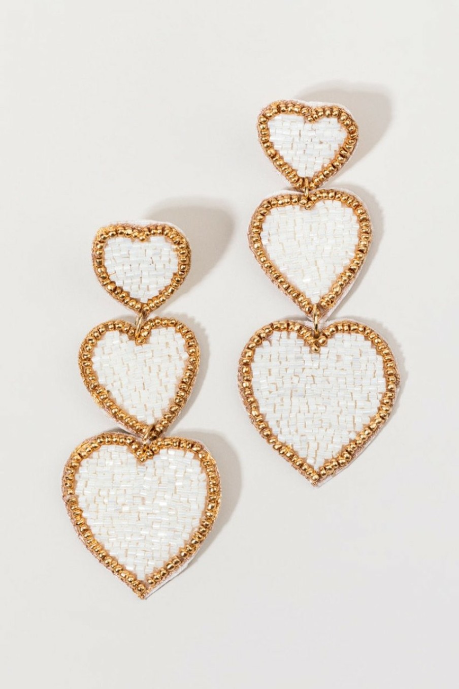 Francesca's Alyssa Seedbead Hearts Chandelier Earrings White Earrings