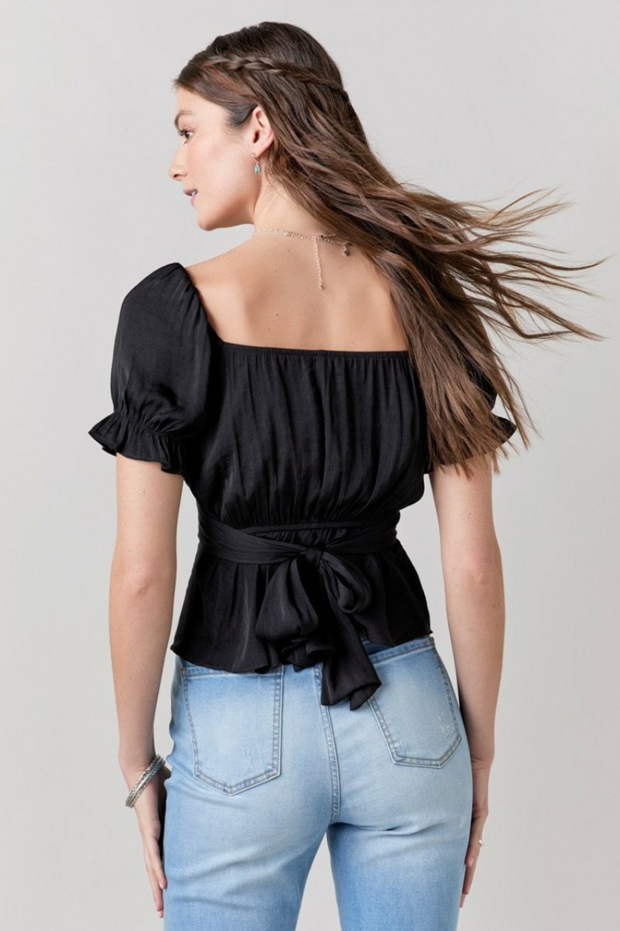 Francesca's Marjorie Satin Tie Back Blouse Tops