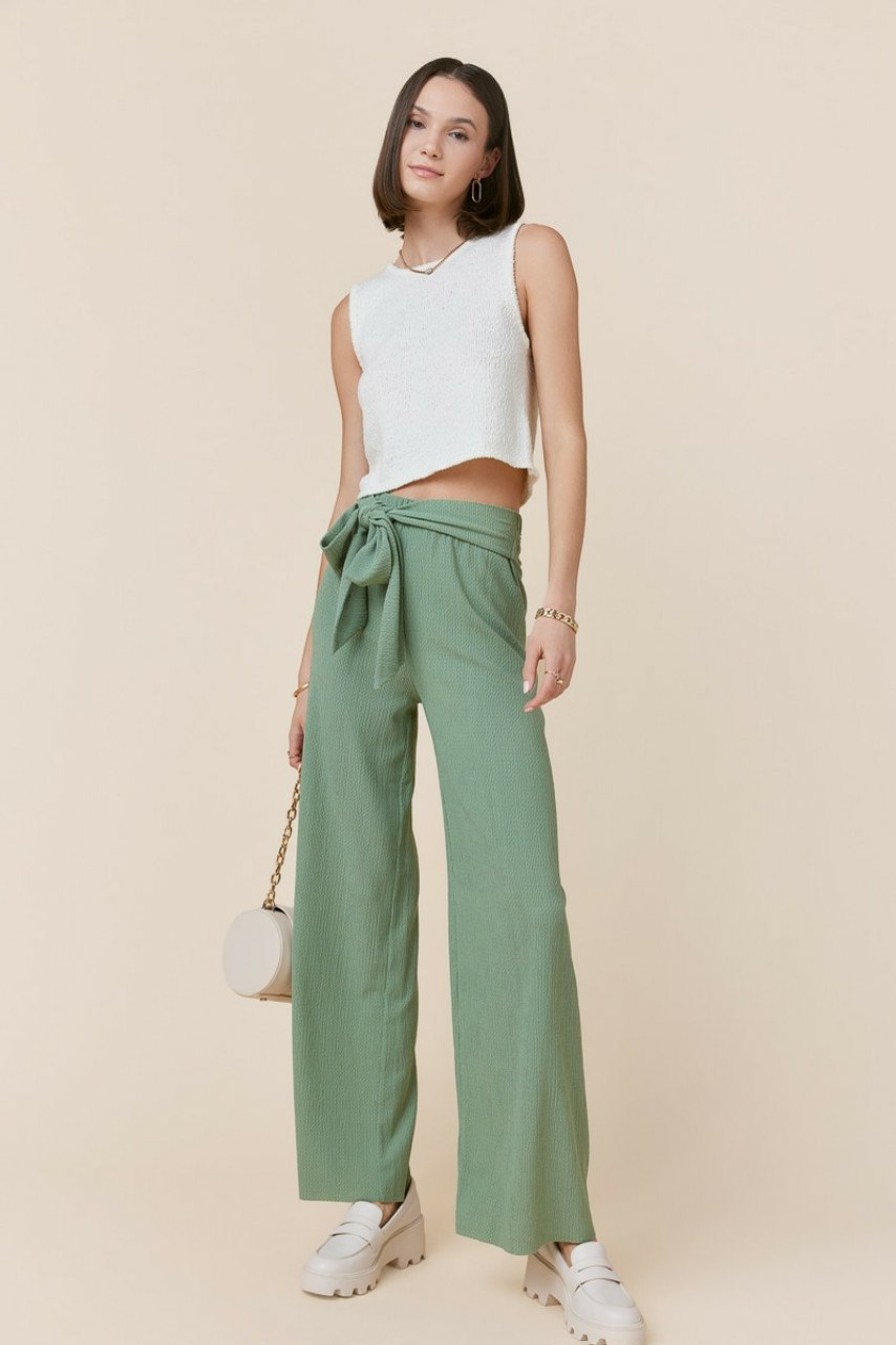 Francesca's Celeste Tie Front Knitted Fluid Pants Pants