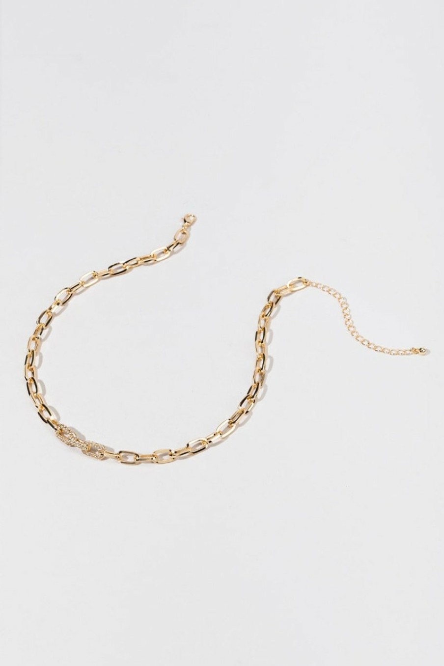 Francesca's Coleen Pave Paperclip Chain Necklace Gold Necklaces