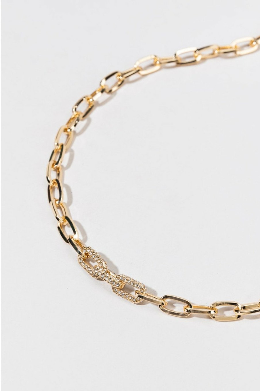 Francesca's Coleen Pave Paperclip Chain Necklace Gold Necklaces