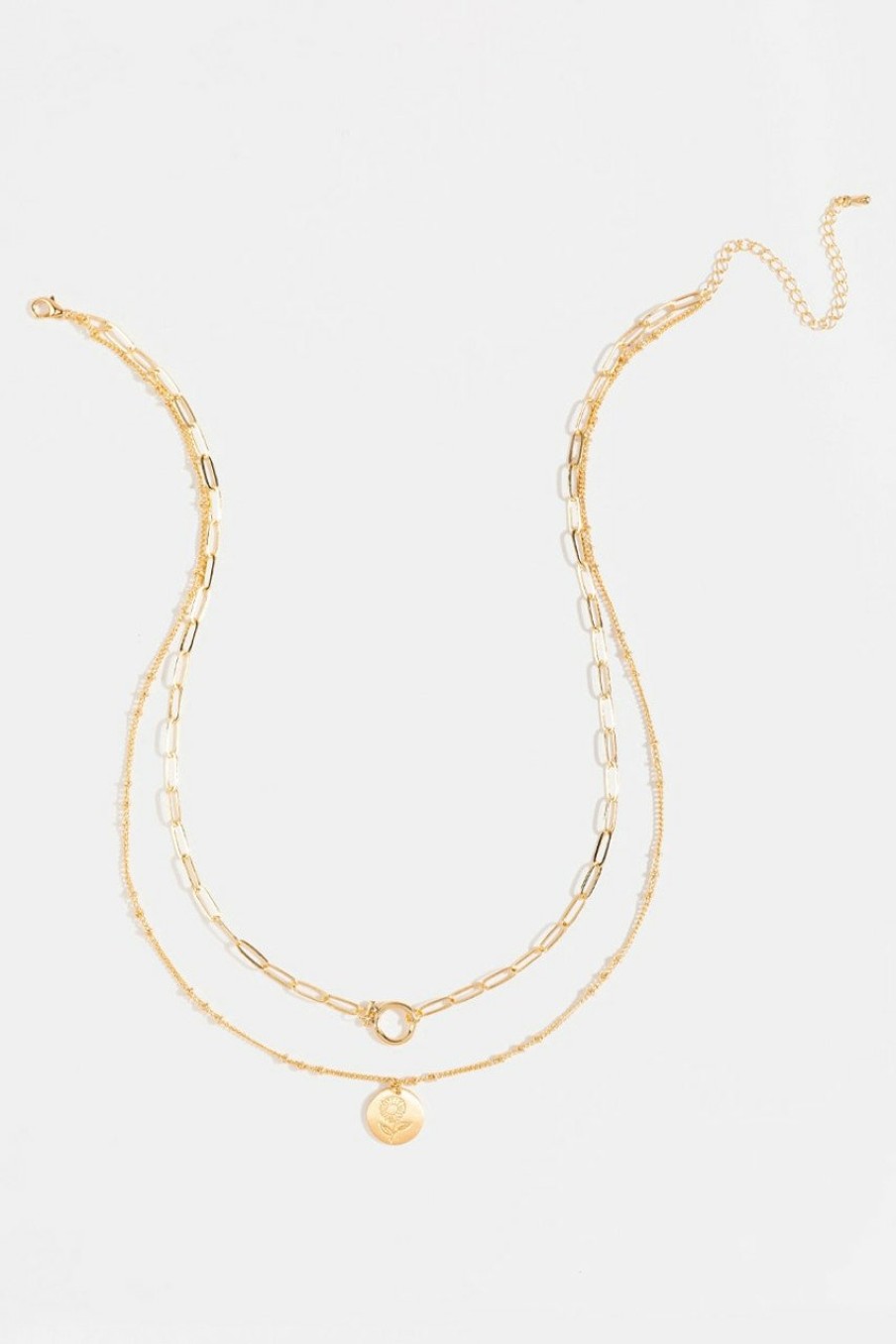 Francesca's Charolette Double Chain Flower Necklace Gold Necklaces