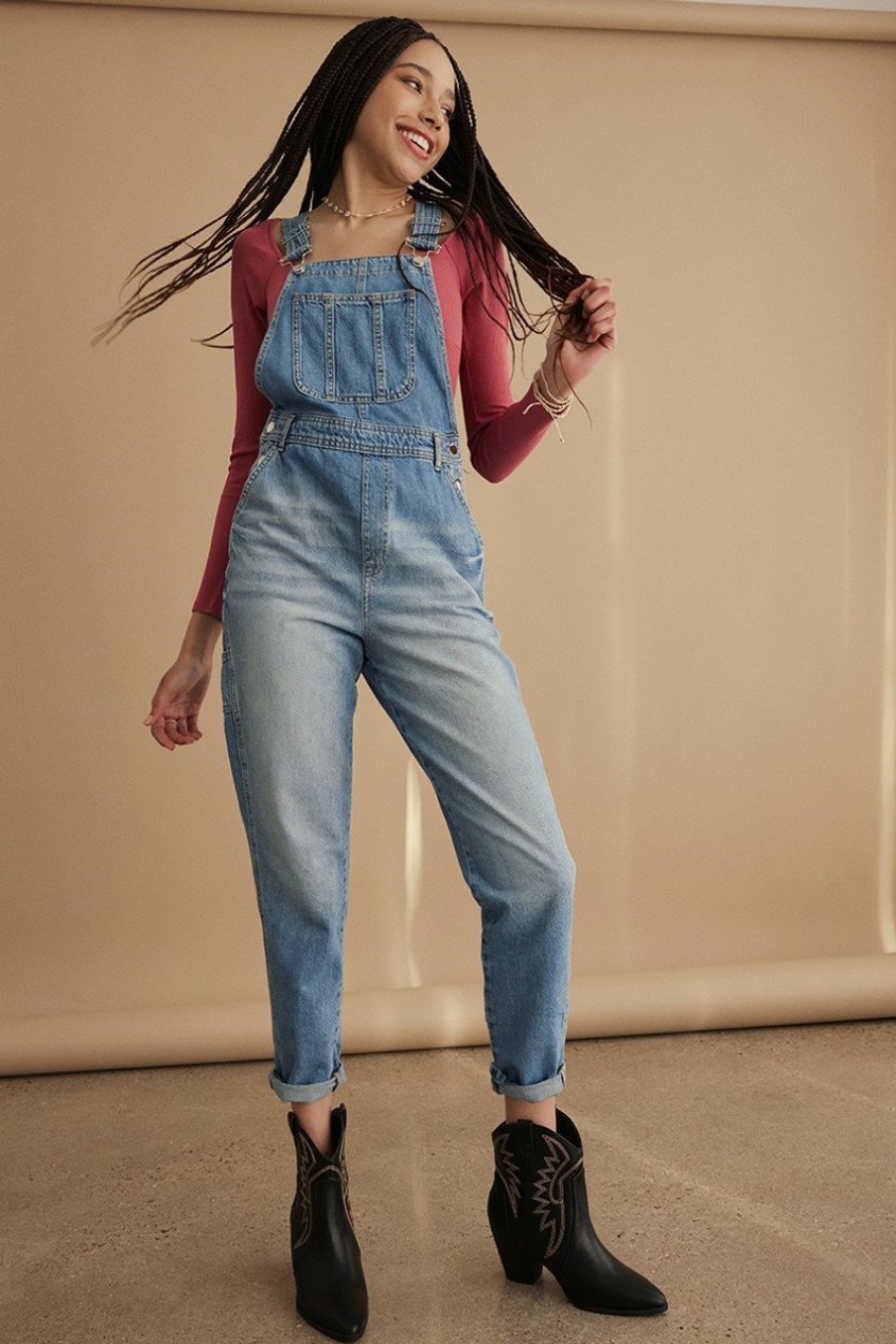 Francesca's Corine Denim Overalls Lite Jeans