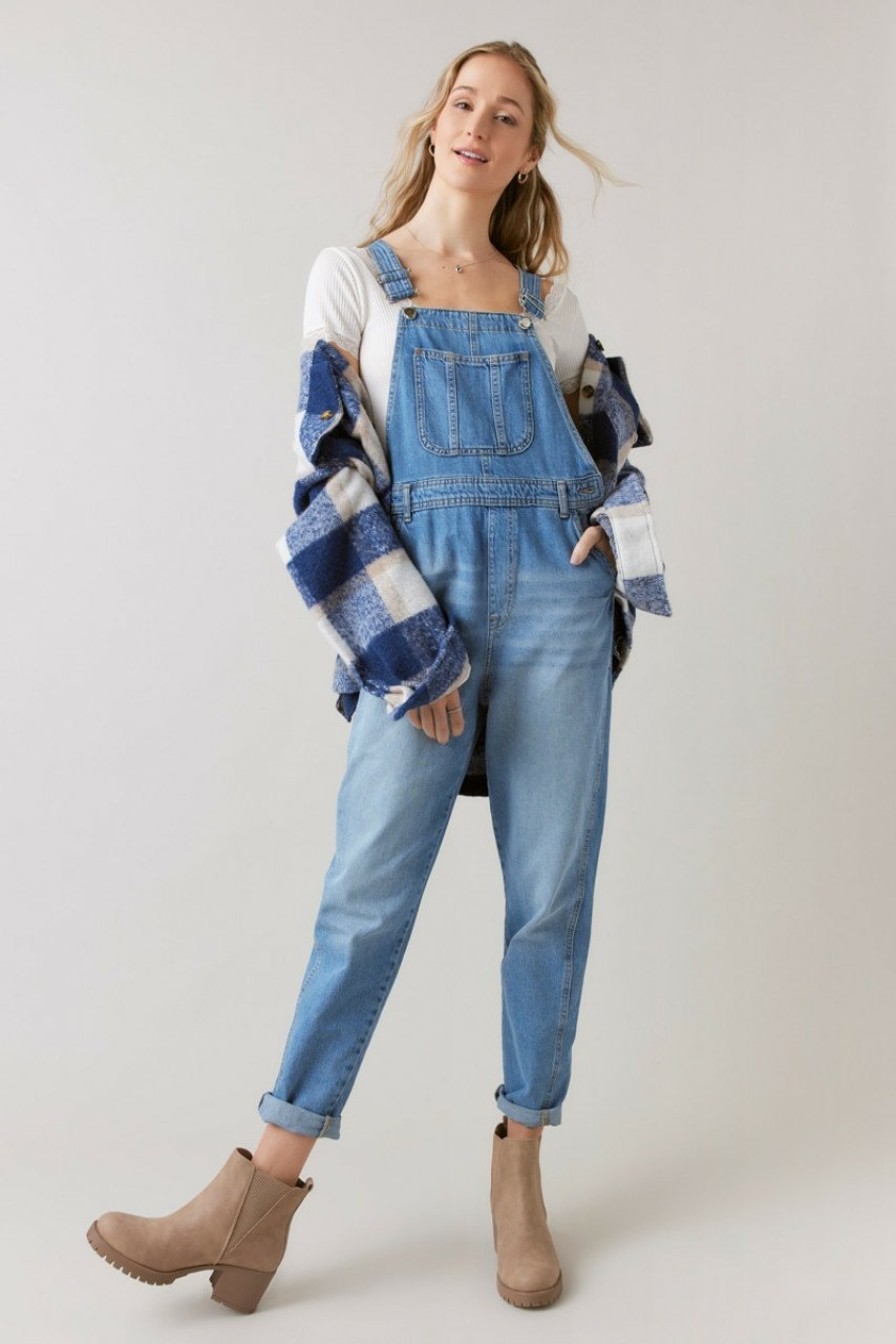 Francesca's Corine Denim Overalls Lite Jeans