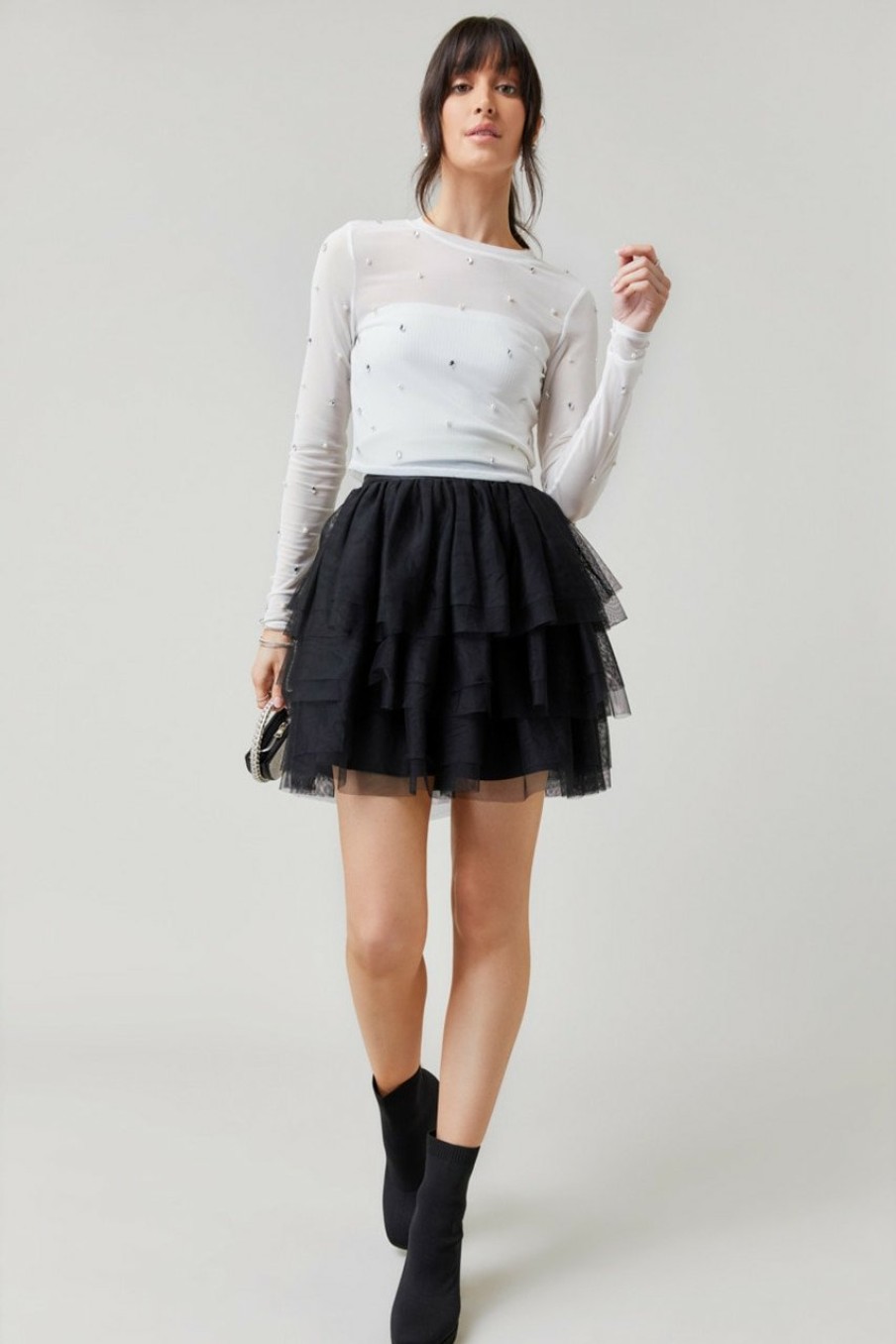 Francesca's Deonne Tulle Flippy Skirt Black Skirts