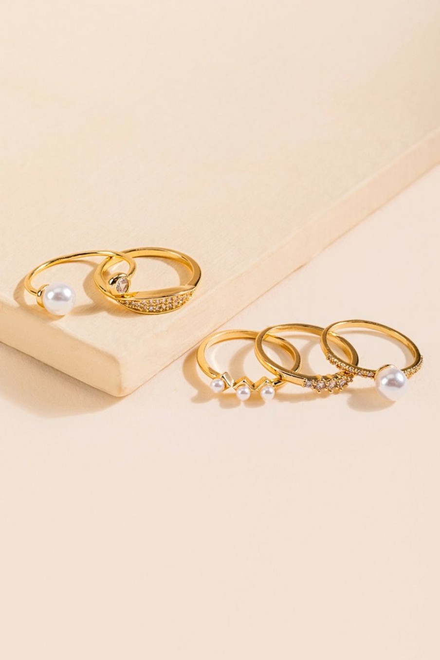 Francesca's Andrea Dainty Ring Set Pearl Rings