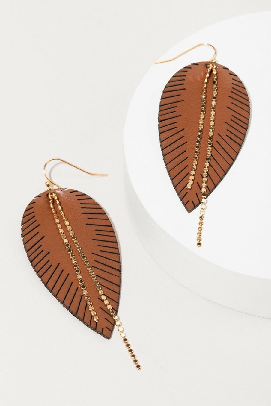 Francesca's Carolina Faux Leather Leaf Earrings Brown Earrings