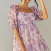 Francesca's Penelope Floral Organza Babydoll Mini Dress Lavender Dresses