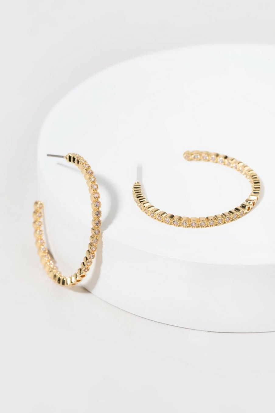 Francesca's Amy Delicate And Crystal Circle Hoops Gold Earrings