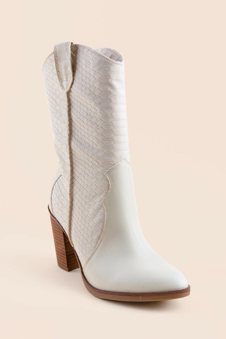 Francesca's Mia Raylyn Western Flare Boots Ivory Boots