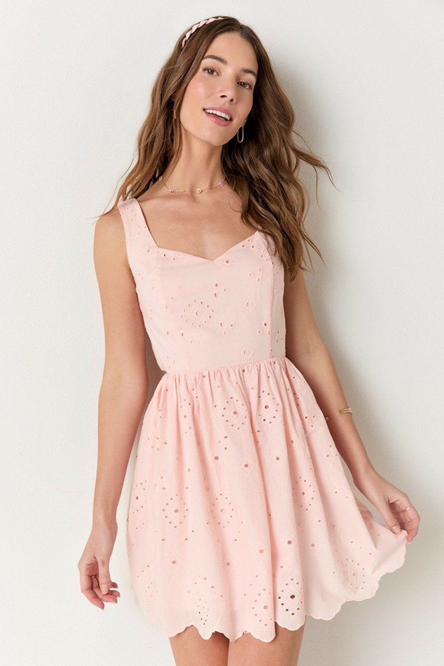 Francesca's Bella Bow Back Eyelet Mini Dress Dresses