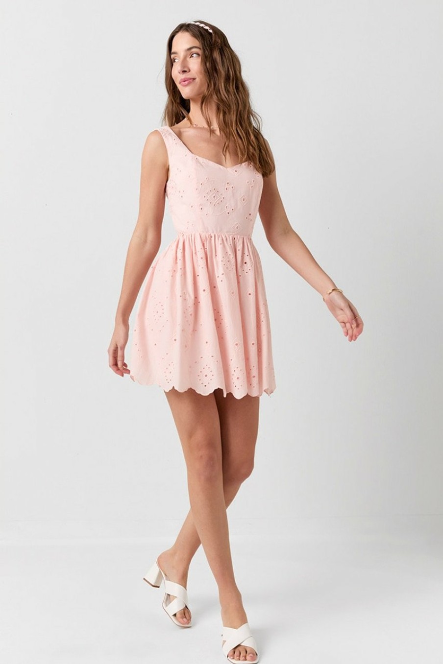 Francesca's Bella Bow Back Eyelet Mini Dress Dresses