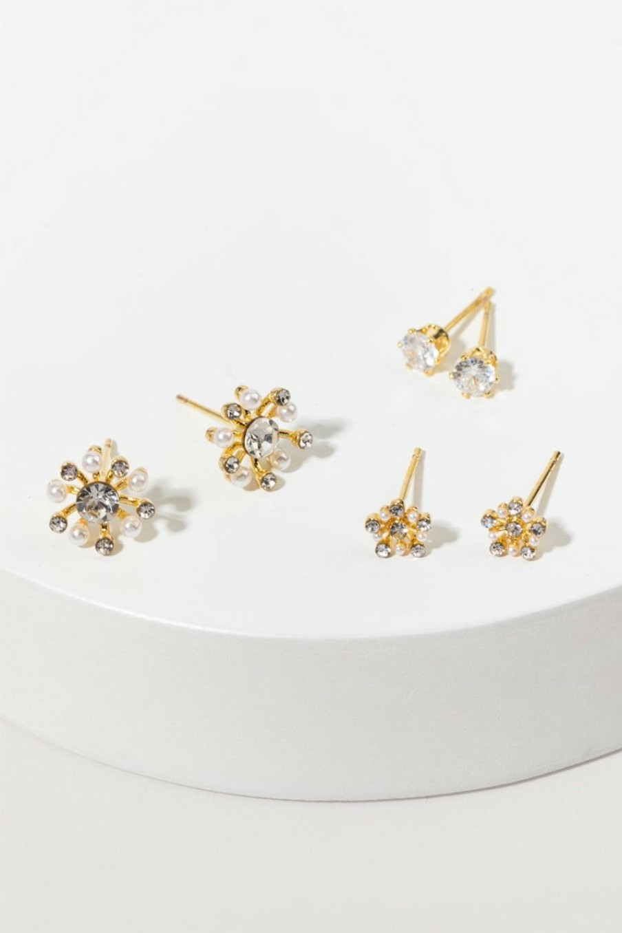 Francesca's Carys Cz Pearl Flower Stud Earring Set Crystal Earrings