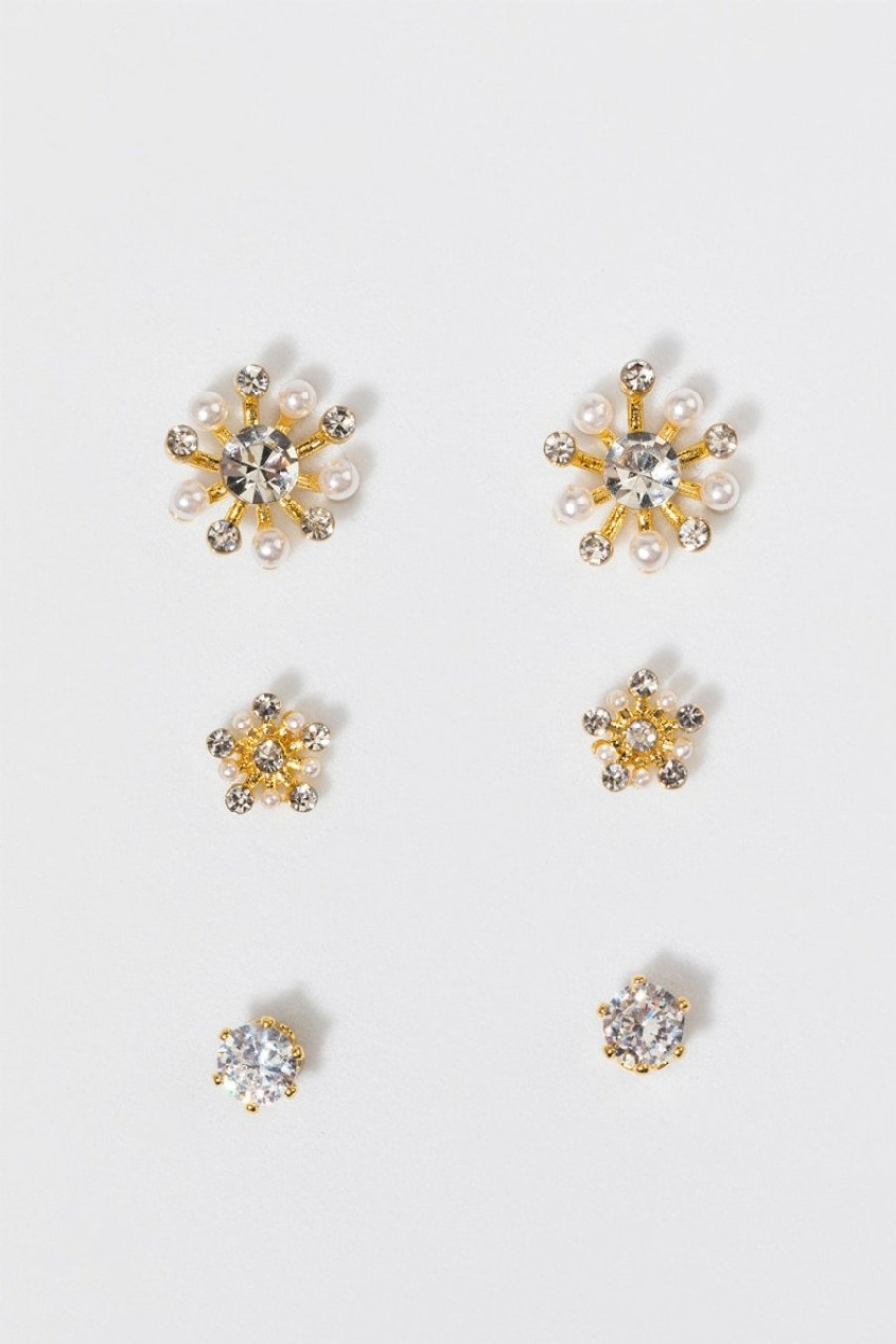 Francesca's Carys Cz Pearl Flower Stud Earring Set Crystal Earrings