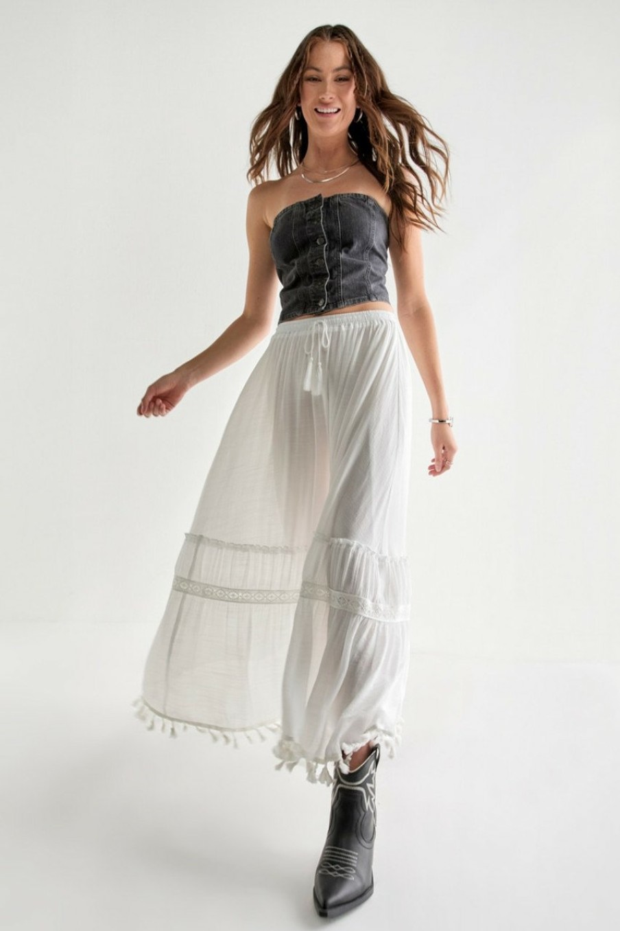 Francesca's Tina Border Maxi Skirt White Skirts