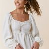 Francesca's Gloria Cinched Front Jacquard Blouse Ivory Tops