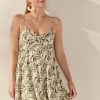 Francesca's Valarie Palm Leaf Pattern Swing Mini Dress Ivory Dresses