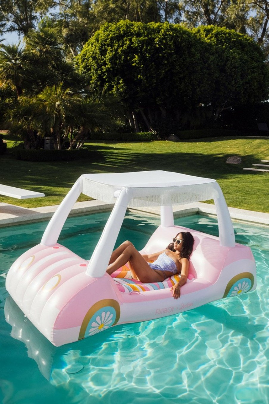 Francesca's Funboy X Malibu Barbie Golf Cart Pool Float Pink Tech