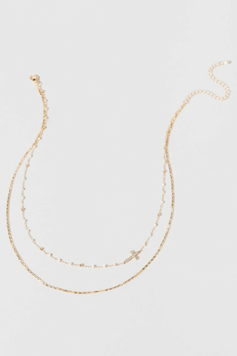 Francesca's Irene Delicate Cross Gold Necklace Ivory Necklaces