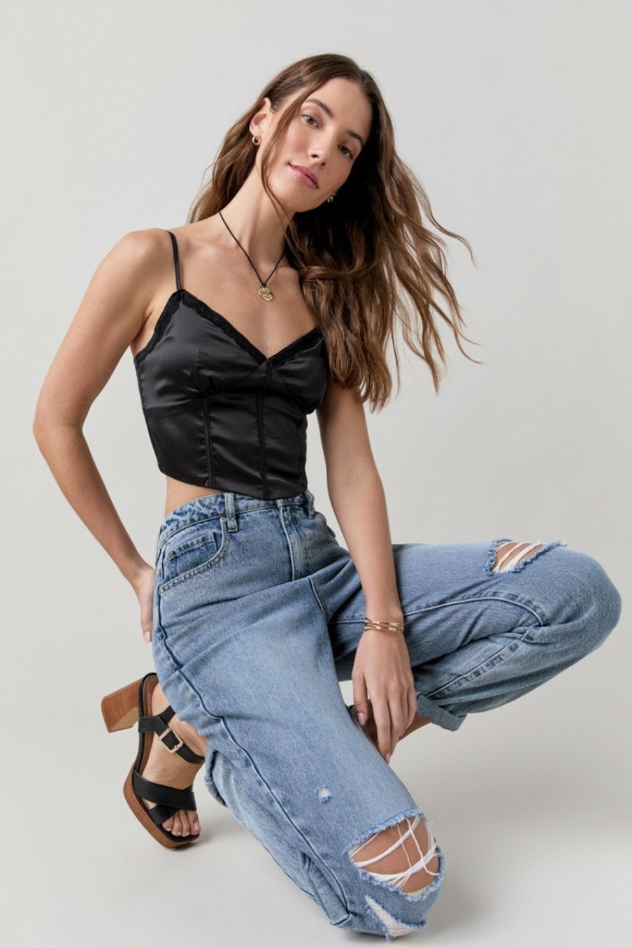 Francesca's Whitney Cropped Corset Tank Top Tops