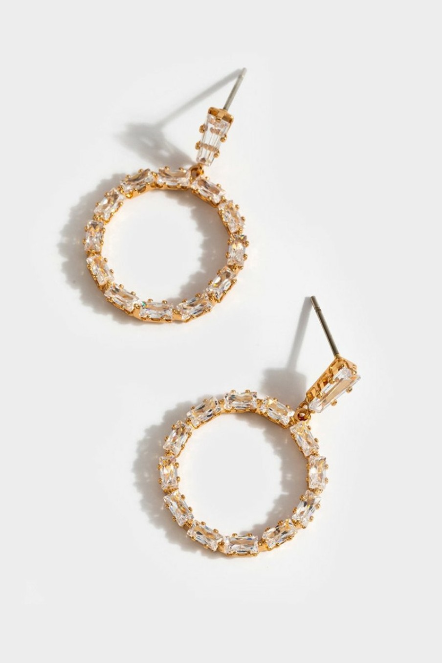 Francesca's Charli Cz Baguette Circle Earrings Gold Earrings