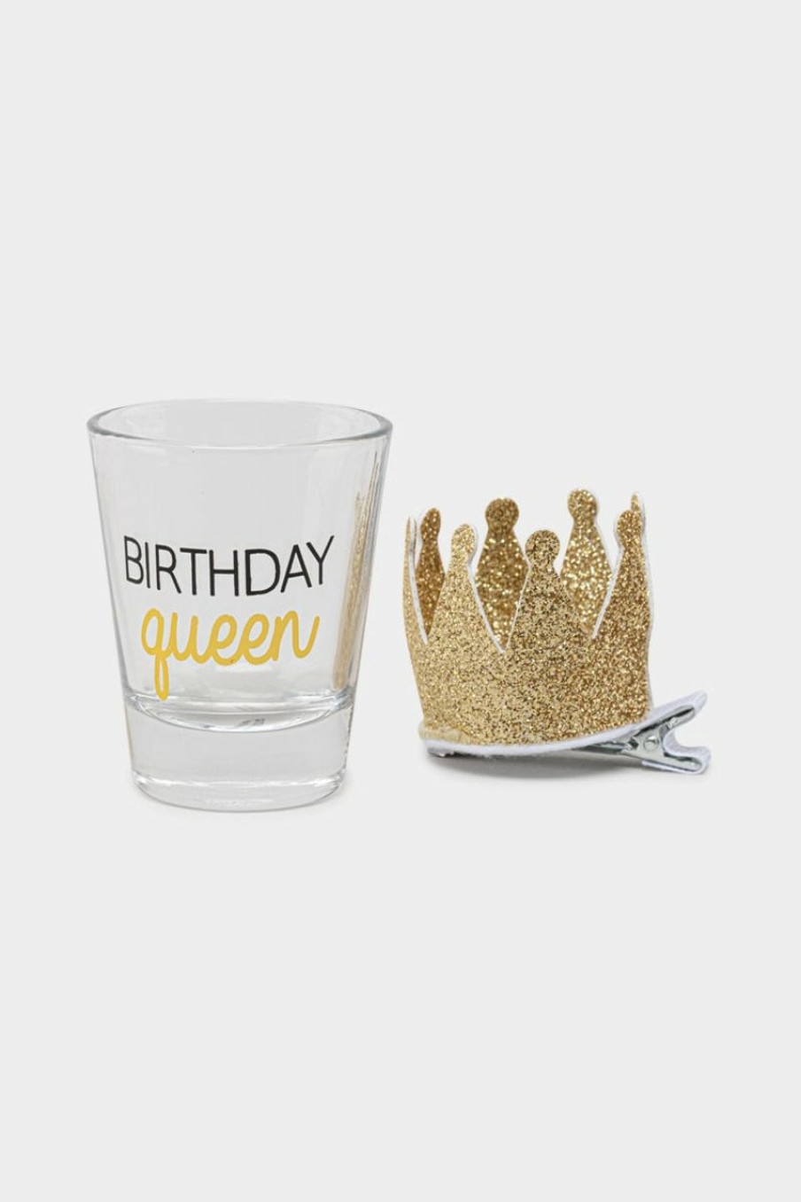 Francesca's Birthday Queen Shot Glass & Crown Clip Drinkware