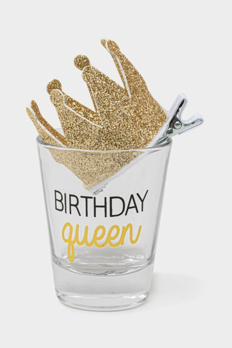 Francesca's Birthday Queen Shot Glass & Crown Clip Drinkware